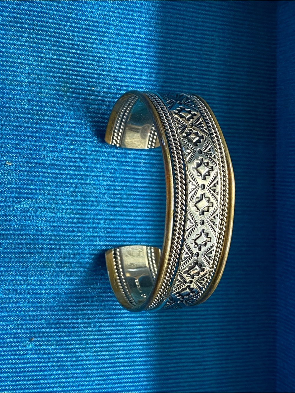 Navajo stamped Two-Tone Sterling Cuff Bracelet - Gold and Silver